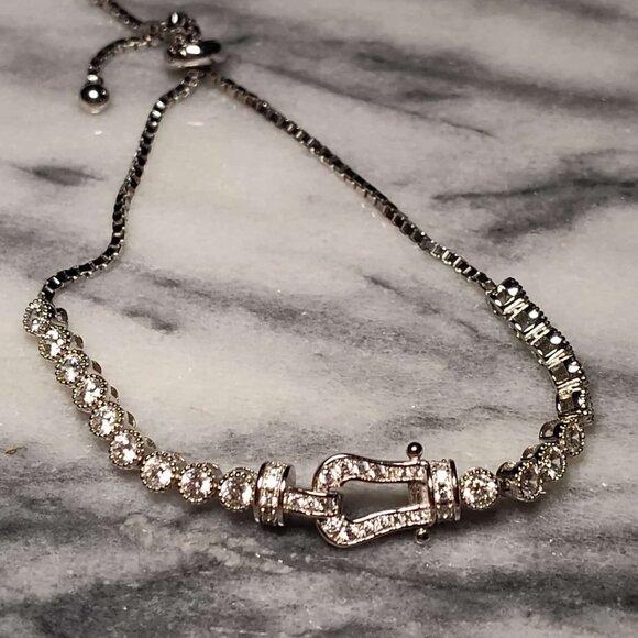 Bella Luce Jewelry - Rhodium over Sterling Silver ADJUSTABLE stirrup bracelet w/crystals